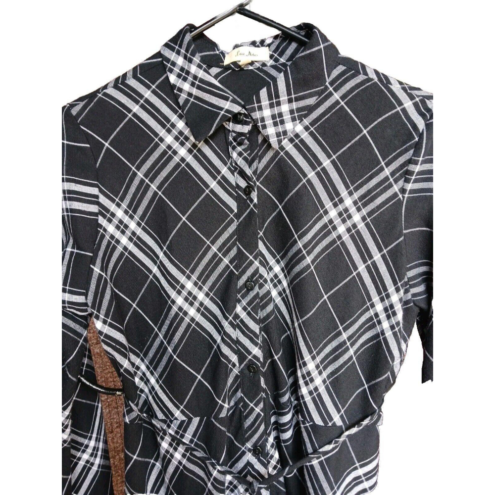Love Notes Black Plaid Button Down Shirt Dress Medium - Picture 3 of 4